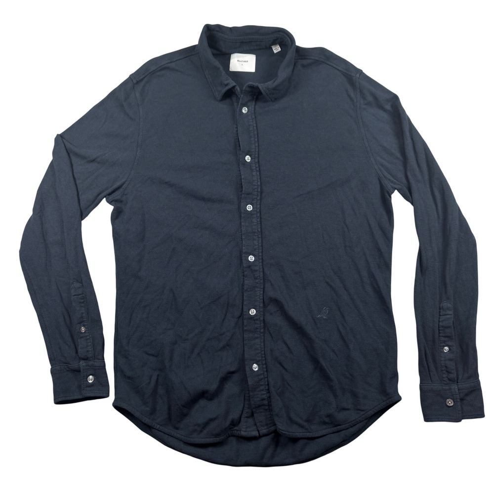 Billy Reid Button Down Shirt Men Large Navy Cotton Linen Pique Long Sleeve